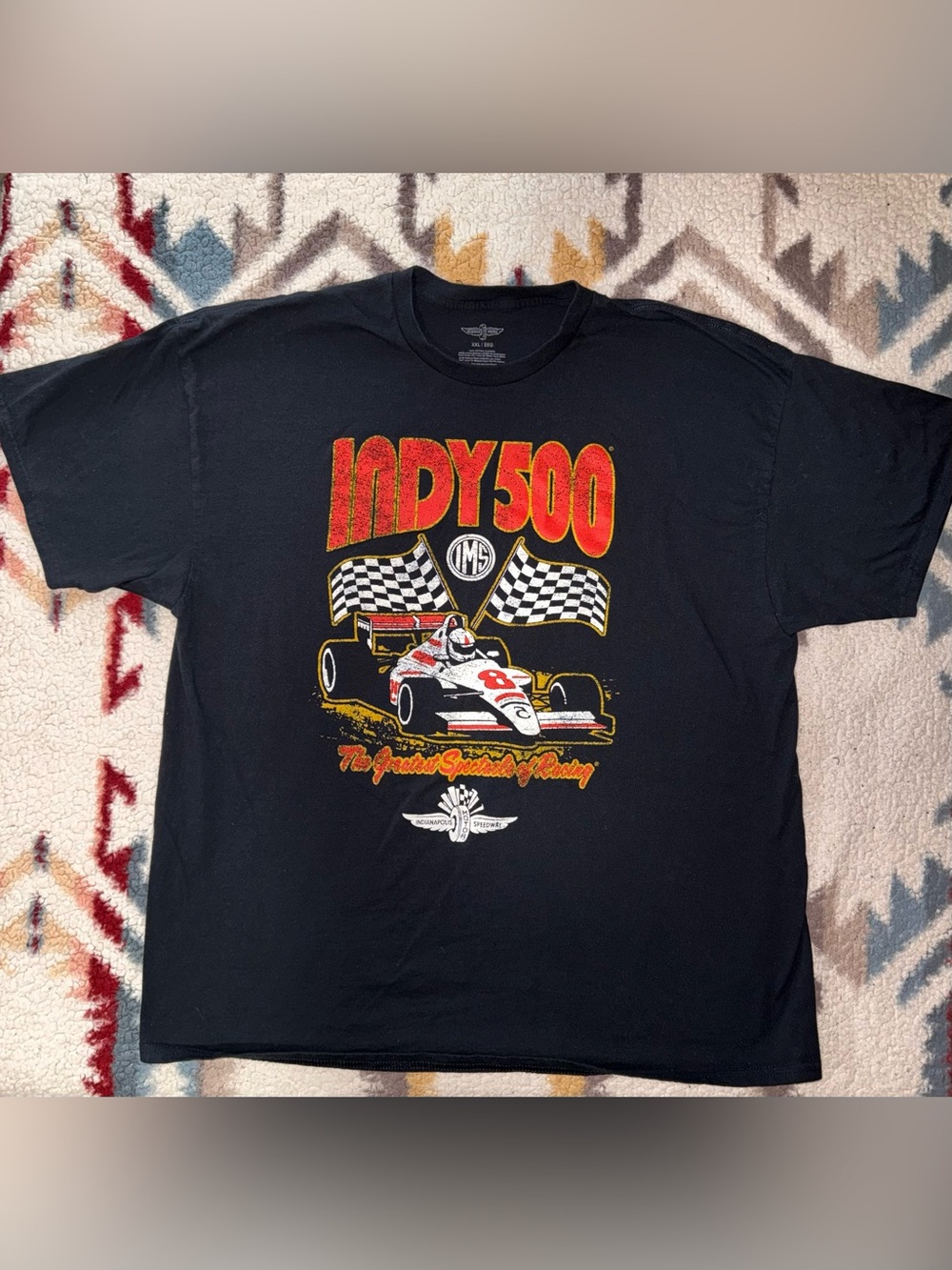 Indy 500 Black Graphic Tee - Racing Flag Design